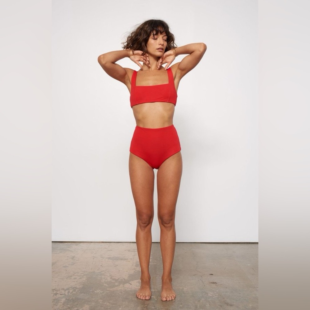 Mara Hoffman Lydia High Waisted Bikini Bottom Red XL NWT! $250
